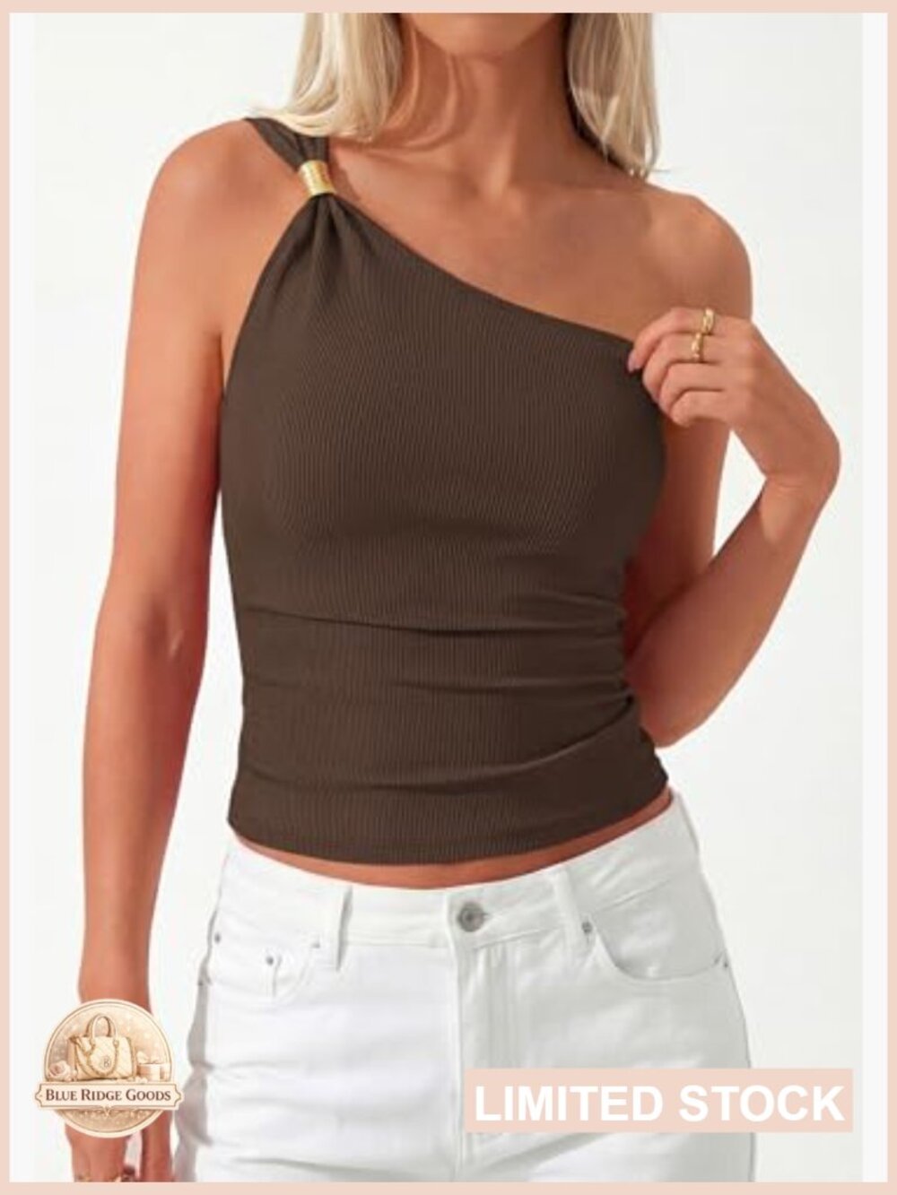 One Shoulder Fitted Ribbed Tank Top Y2K Going Out Sleeveless Summer Top - Picture 6 of 7